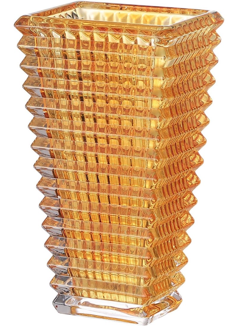 9-Inch Amber Crystal Flower Vase - Modern Glass Vase for Living Room, Bedroom, Dining Table & Wedding Decor - Image 1